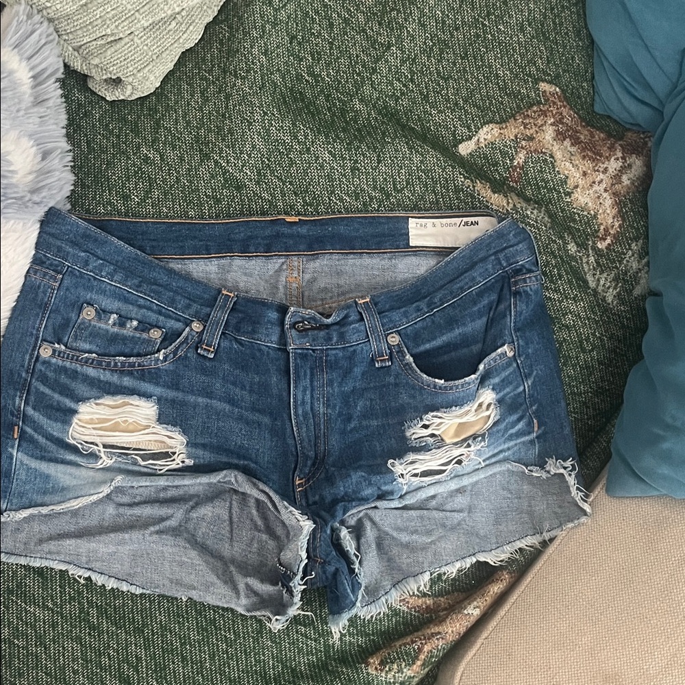 rag & bone Distressed Dark Blue Denim Cutoff Shorts